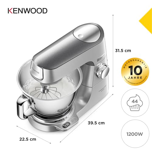 Kenwood Titanium Chef Baker KVC85.004SI Küchenmaschine mit integrierter Waage, inkl. 3-teiligem Patisserie-Set, 5 L und 3,5 L Rührschüssel, stufenloser Geschwindigkeitsregler, 1200 W, Silber