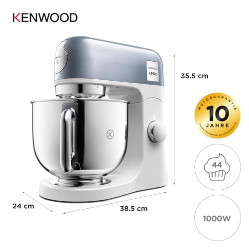 Kenwood kMix Editions KMX760BL Küchenmaschine, 5 l Edelstahl Schüssel, Safe-Use-Sicherheitssystem, Metallgehäuse, 1000 Watt, inkl. 3-Teiligem Patisserie-Set und Spritzschutz, Blau Metallic