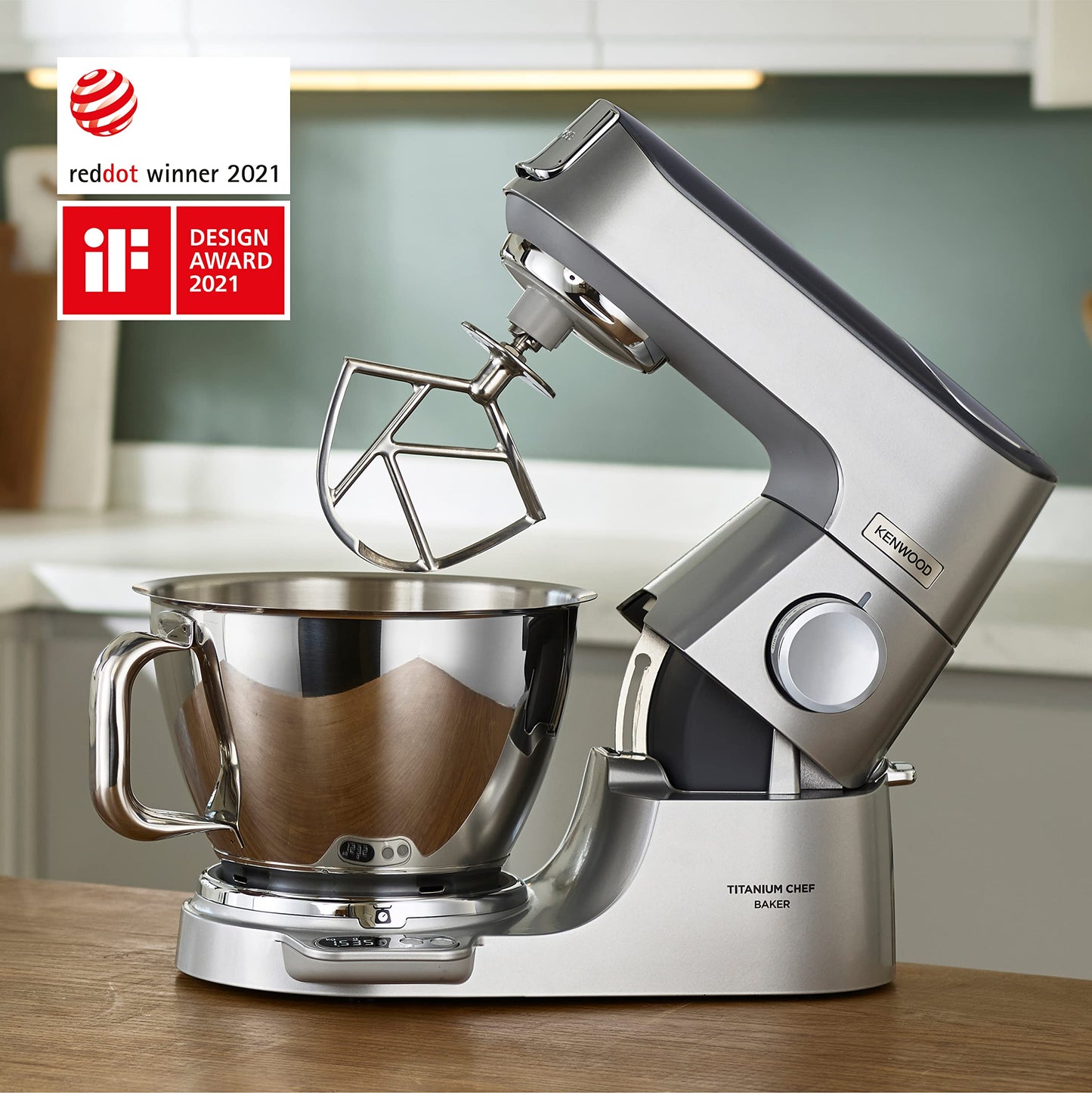 Kenwood Titanium Chef Baker KVC85.004SI Küchenmaschine mit integrierter Waage, inkl. 3-teiligem Patisserie-Set, 5 L und 3,5 L Rührschüssel, stufenloser Geschwindigkeitsregler, 1200 W, Silber