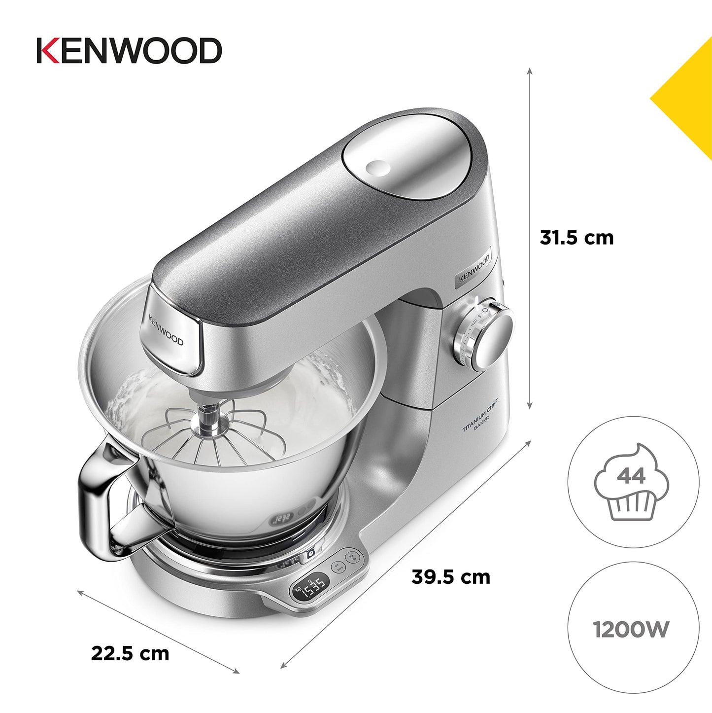 Kenwood Titanium Chef Baker KVC85.004SI Küchenmaschine mit integrierter Waage, inkl. 3-teiligem Patisserie-Set, 5 L und 3,5 L Rührschüssel, stufenloser Geschwindigkeitsregler, 1200 W, Silber