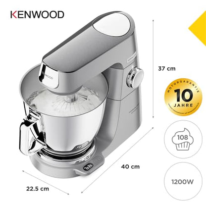 Kenwood Titanium Chef Baker KVL85.424SI Küchenmaschine mit integrierter Waage, inkl. 4-teiligem Patisserie-Set, 7 L und 5L Rührschüssel, stufenloser Geschwindigkeitsregler, 1200 W, Silber