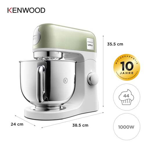 Kenwood kMix Editions KMX760GR Küchenmaschine, 5 l Edelstahl Schüssel, Safe-Use-Sicherheitssystem, Metallgehäuse, 1000 Watt, inkl. 3-Teiligem Patisserie-Set und Spritzschutz, Grün Metallic