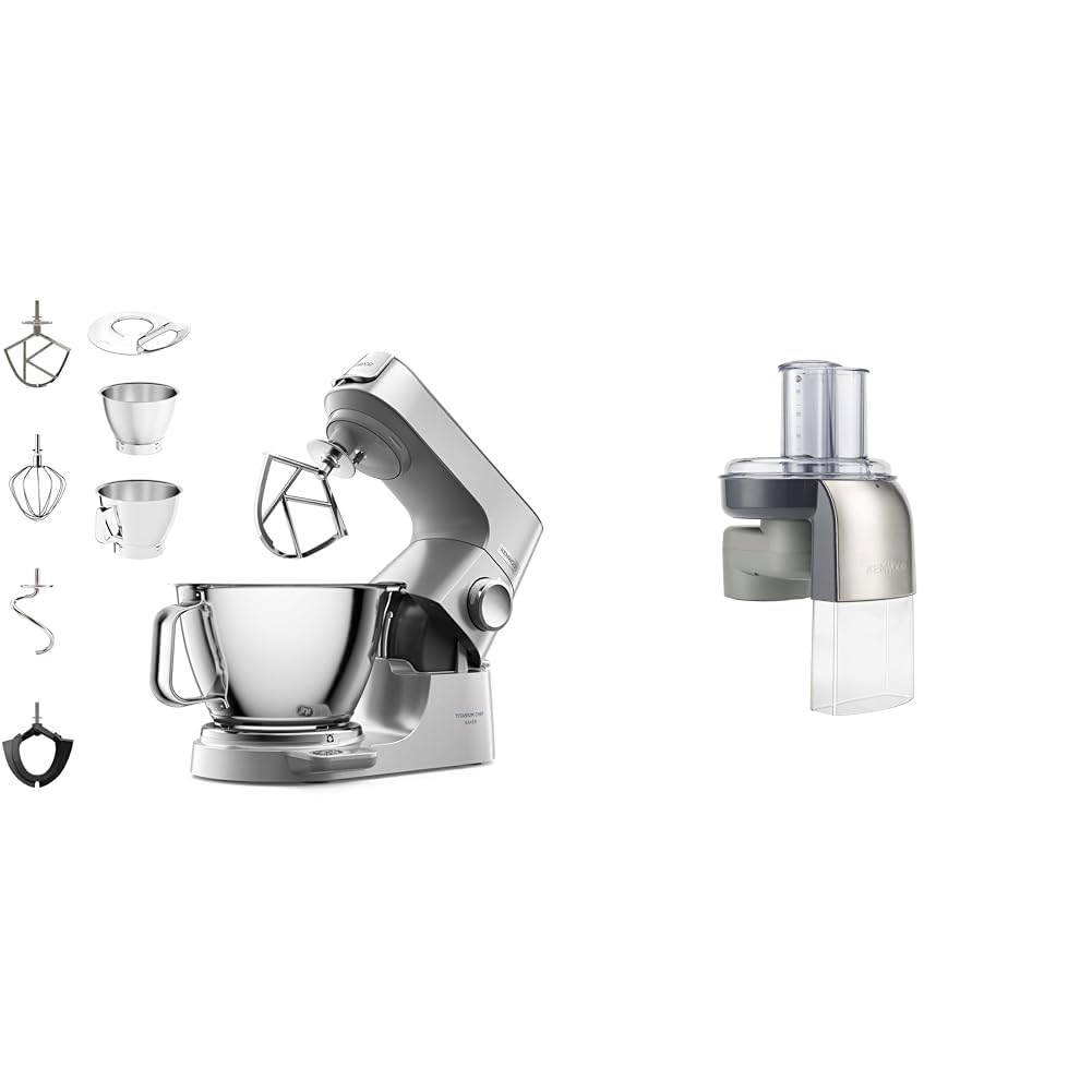 Kenwood Titanium Chef Baker KVC85.004SI Küchenmaschine mit integrierter Waage & Schnitzelwerk AT340, Zubehör für Kenwood Küchenmaschinen