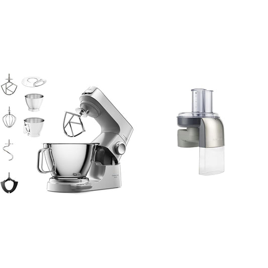 Kenwood Titanium Chef Baker KVC85.004SI Küchenmaschine mit integrierter Waage & Schnitzelwerk AT340, Zubehör für Kenwood Küchenmaschinen