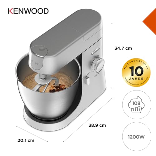 Kenwood Chef XL KVL4100S – Küchenmaschine mit großer 6,7 l Edelstahl-Rührschüssel, multifunktionaler Küchenhelfer, 1200 W, inkl. 3-teiligem Patisserie-Set, silber