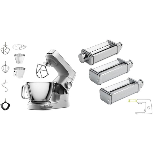 Kenwood Titanium Chef Baker KVC85.004SI Küchenmaschine mit integrierter Waage & Pasta-Set MAX980ME Zubehör für Kenwood Küchenmaschinen