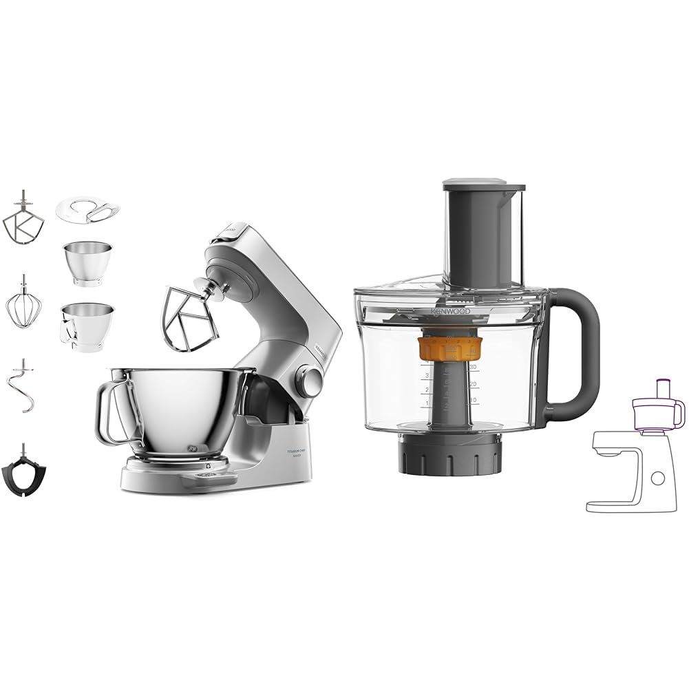 Kenwood Titanium Chef Baker KVC85.004SI Küchenmaschine mit integrierter Waage & MultiPro KAH65.000PL Multi-Zerkleinerer