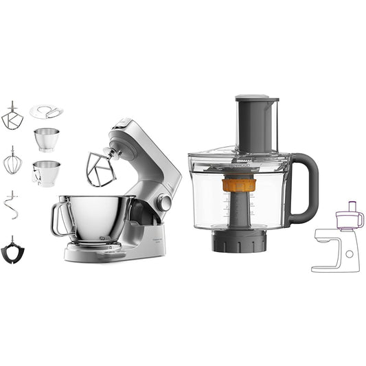 Kenwood Titanium Chef Baker KVC85.004SI Küchenmaschine mit integrierter Waage & MultiPro KAH65.000PL Multi-Zerkleinerer
