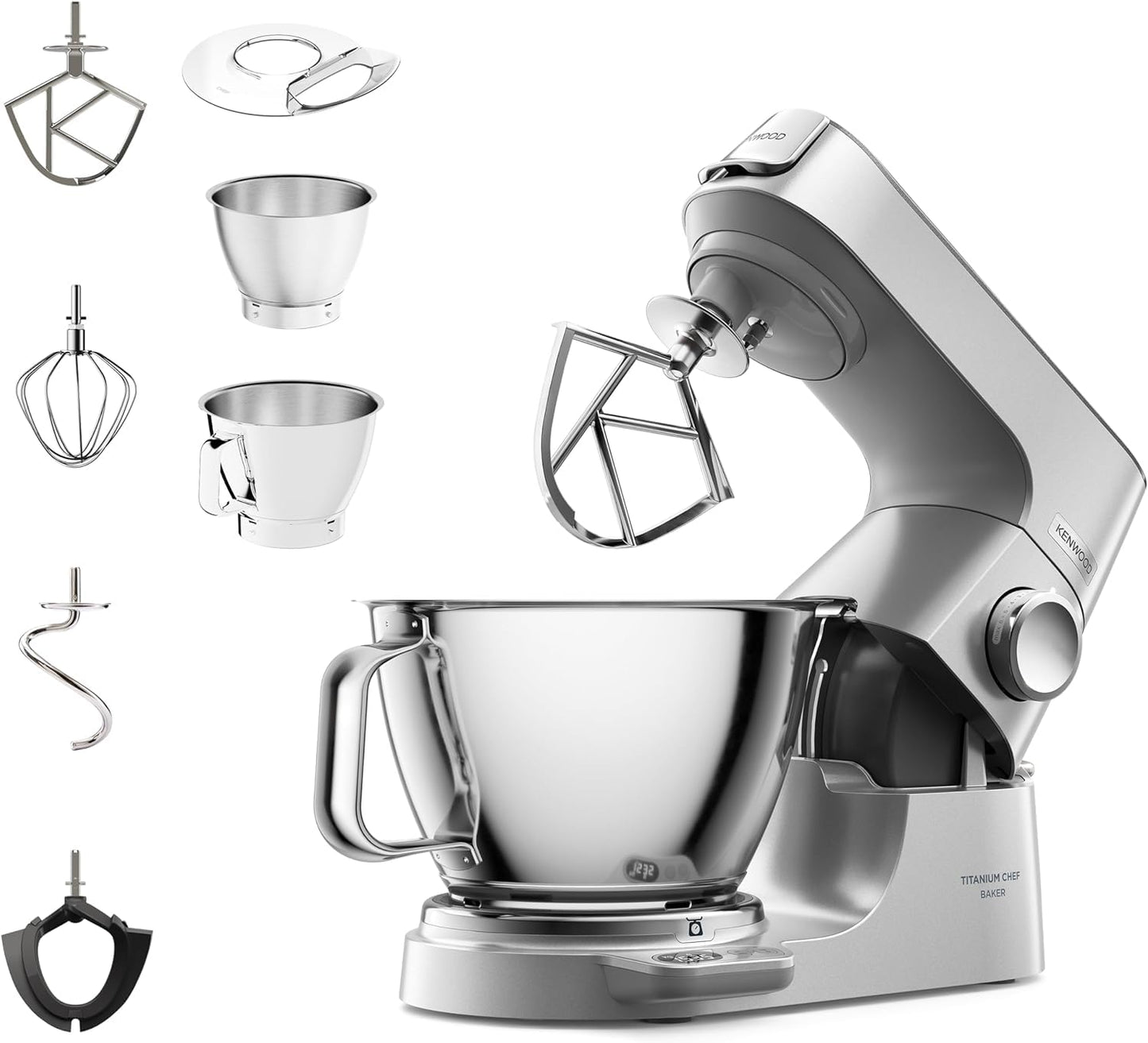 Kenwood Titanium Chef Baker KVC85.004SI Küchenmaschine mit integrierter Waage & Schnitzelwerk AT340, Zubehör für Kenwood Küchenmaschinen
