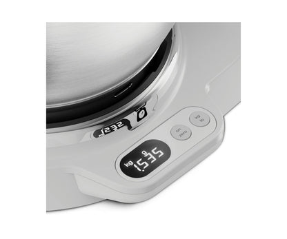 Kenwood Titanium Chef Baker KVC65.001WH - Küchenmaschine mit integrierter Waage, 1200 Watt, inkl. 3-teiligem Patisserie-Set, Spatel & Spritzschutz, Weiß & Edelstahl-Schüssel KAB50.000BS, Zubehör