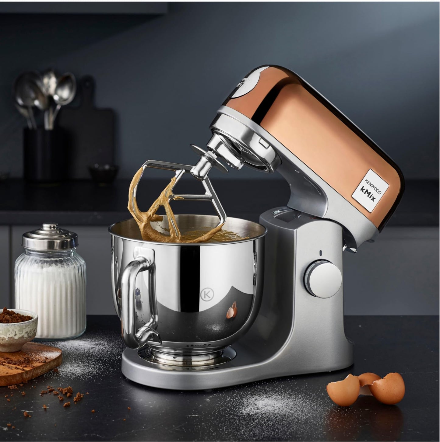 Kenwood kMix Editions KMX760GD Küchenmaschine, 5 l Edelstahl Schüssel, Safe-Use-Sicherheitssystem, Metallgehäuse, 1000 Watt, inkl. 3-Teiligem Patisserie-Set und Spritzschutz, Rosé Gold