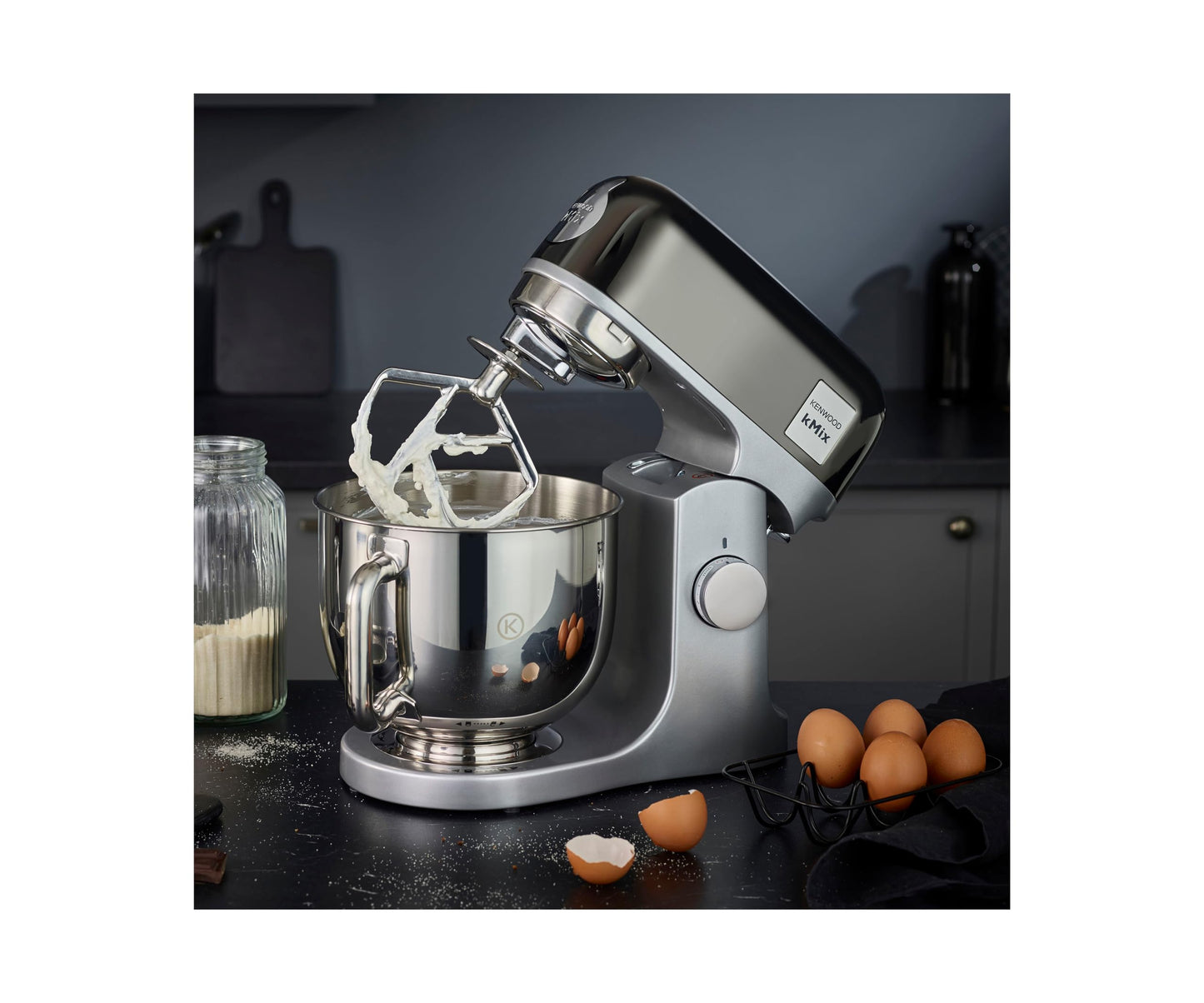 Kenwood kMix Editions KMX760BC Küchenmaschine, 5 l Edelstahl Schüssel, Safe-Use-Sicherheitssystem, Metallgehäuse, 1000 Watt, inkl. 3-Teiligem Patisserie-Set und Spritzschutz, Anthrazit