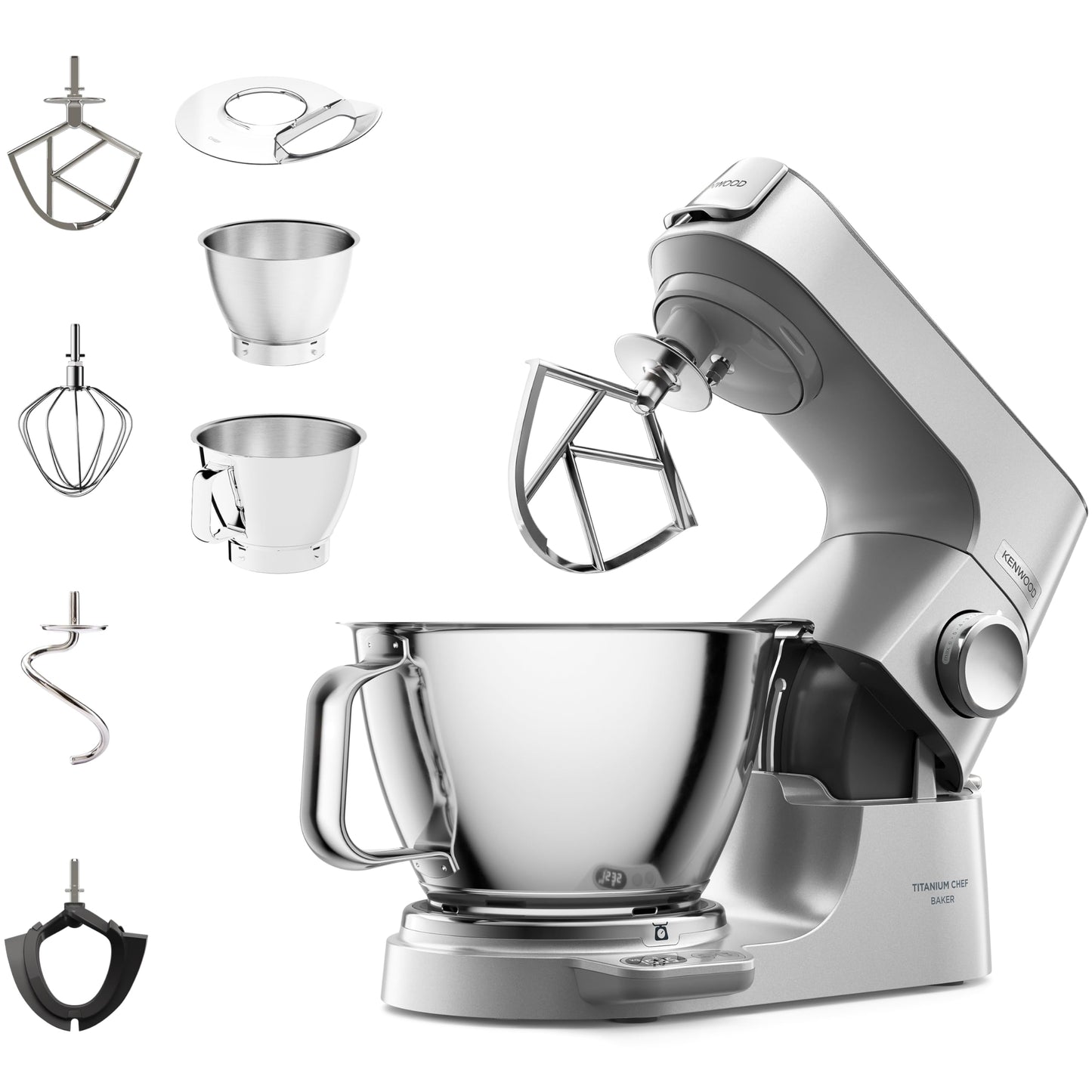 Kenwood Titanium Chef Baker KVC85.004SI Küchenmaschine mit integrierter Waage & Pasta-Set MAX980ME Zubehör für Kenwood Küchenmaschinen