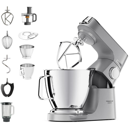 Kenwood Titanium Chef Baker KVL85.424SI Küchenmaschine mit integrierter Waage, inkl. 4-teiligem Patisserie-Set, 7 L und 5L Rührschüssel, stufenloser Geschwindigkeitsregler, 1200 W, Silber