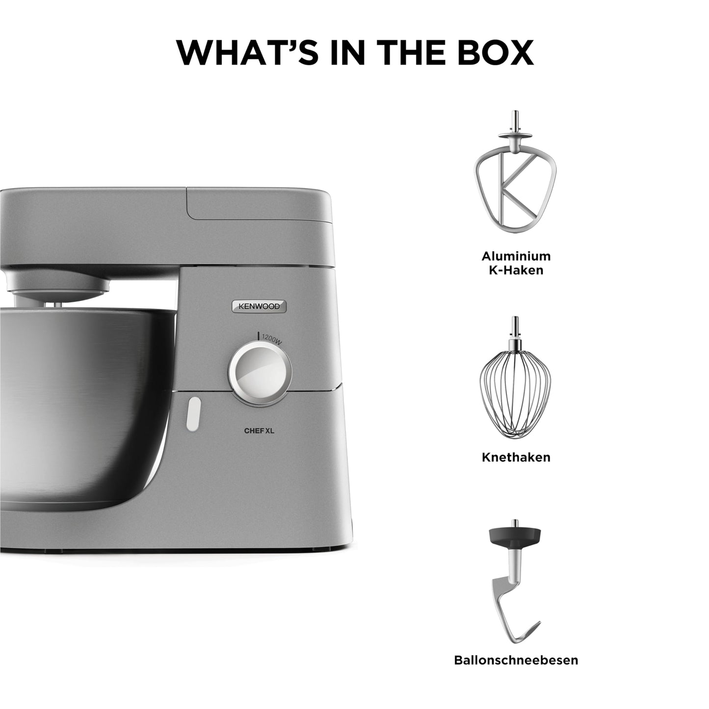 Kenwood Chef XL KVL4100S – Küchenmaschine mit großer 6,7 l Edelstahl-Rührschüssel, multifunktionaler Küchenhelfer, 1200 W, inkl. 3-teiligem Patisserie-Set, silber