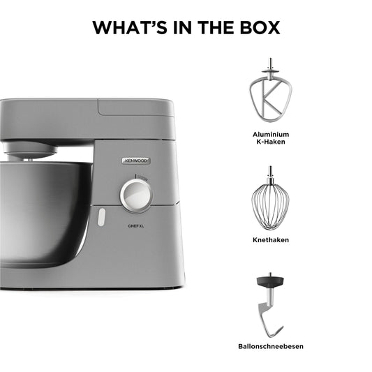 Kenwood Chef XL KVL4100S – Küchenmaschine mit großer 6,7 l Edelstahl-Rührschüssel, multifunktionaler Küchenhelfer, 1200 W, inkl. 3-teiligem Patisserie-Set, silber