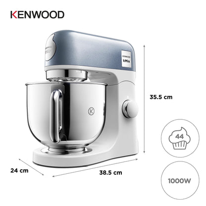 Kenwood kMix Editions KMX760BL Küchenmaschine, 5 l Edelstahl Schüssel, Safe-Use-Sicherheitssystem, Metallgehäuse, 1000 Watt, inkl. 3-Teiligem Patisserie-Set und Spritzschutz, Blau Metallic