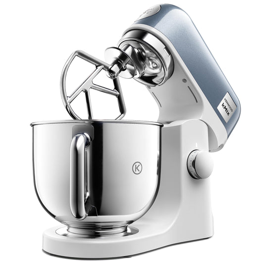 Kenwood kMix Editions KMX760BL Küchenmaschine, 5 l Edelstahl Schüssel, Safe-Use-Sicherheitssystem, Metallgehäuse, 1000 Watt, inkl. 3-Teiligem Patisserie-Set und Spritzschutz, Blau Metallic