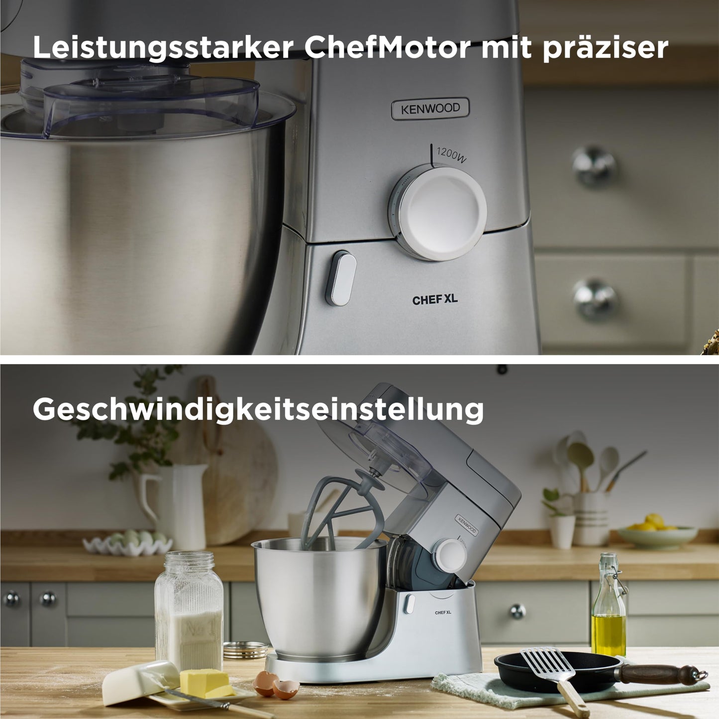 Kenwood Chef XL KVL4100S – Küchenmaschine mit großer 6,7 l Edelstahl-Rührschüssel, multifunktionaler Küchenhelfer, 1200 W, inkl. 3-teiligem Patisserie-Set, silber