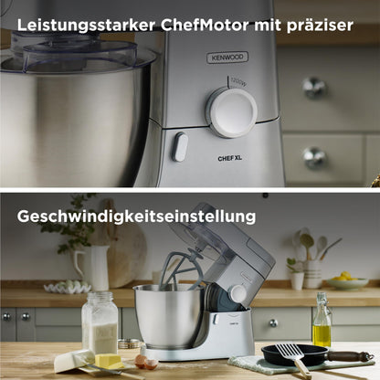 Kenwood Chef XL KVL4100S – Küchenmaschine mit großer 6,7 l Edelstahl-Rührschüssel, multifunktionaler Küchenhelfer, 1200 W, inkl. 3-teiligem Patisserie-Set, silber