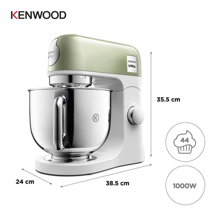 Kenwood kMix Editions KMX760GR Küchenmaschine, 5 l Edelstahl Schüssel, Safe-Use-Sicherheitssystem, Metallgehäuse, 1000 Watt, inkl. 3-Teiligem Patisserie-Set und Spritzschutz, Grün Metallic