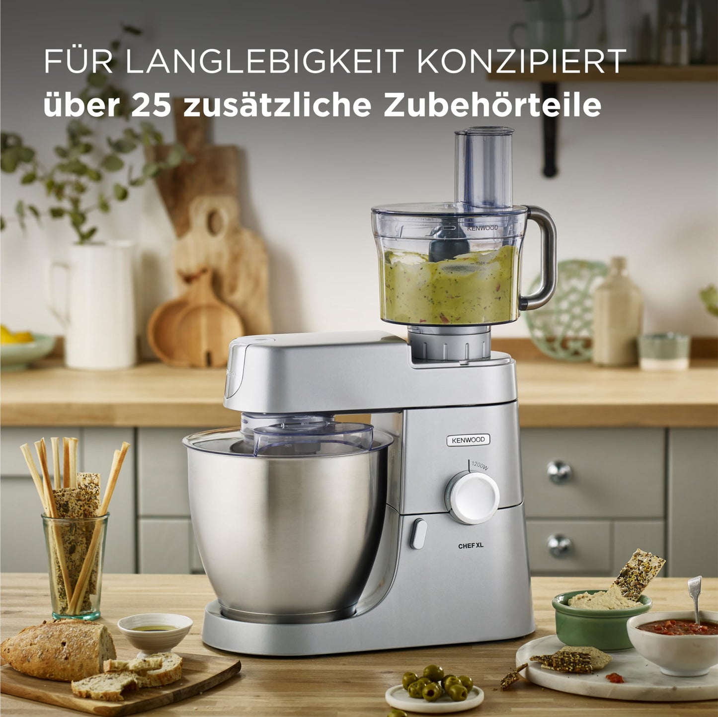 Kenwood Chef XL KVL4100S – Küchenmaschine mit großer 6,7 l Edelstahl-Rührschüssel, multifunktionaler Küchenhelfer, 1200 W, inkl. 3-teiligem Patisserie-Set, silber