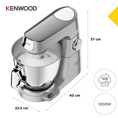 Kenwood Titanium Chef Baker KVL85.424SI Küchenmaschine mit integrierter Waage, inkl. 4-teiligem Patisserie-Set, 7 L und 5L Rührschüssel, stufenloser Geschwindigkeitsregler, 1200 W, Silber