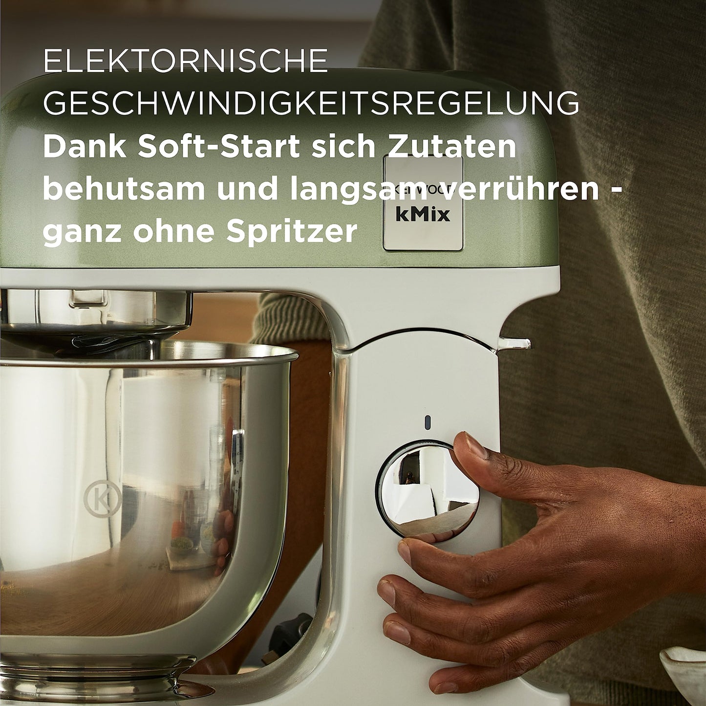 Kenwood kMix Editions KMX760GR Küchenmaschine, 5 l Edelstahl Schüssel, Safe-Use-Sicherheitssystem, Metallgehäuse, 1000 Watt, inkl. 3-Teiligem Patisserie-Set und Spritzschutz, Grün Metallic