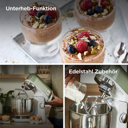 Kenwood kMix Editions KMX760GR Küchenmaschine, 5 l Edelstahl Schüssel, Safe-Use-Sicherheitssystem, Metallgehäuse, 1000 Watt, inkl. 3-Teiligem Patisserie-Set und Spritzschutz, Grün Metallic
